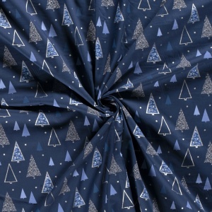 Material bumbac - Christmas Trees Navy - Img 2