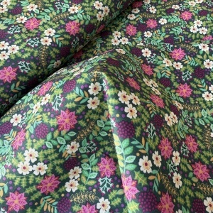 Material Craciun Poplin - Christmas Flowers Green - Img 2