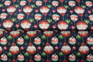 Material Craciun Poplin - Retro Christmas Globes - Img 3