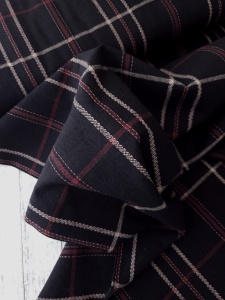 Material tesut din amestec de in si bumbac - Carouri clasice Negru