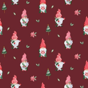 Poplin imprimat digital - Christmas Gnomes Wine