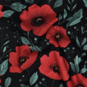 Poplin premium digital - Poppy Flowers Black