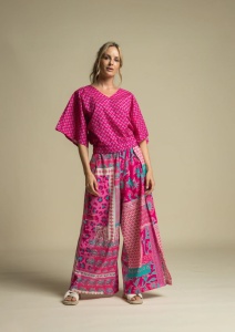 Voal batist de bumbac - Enjoy Patchwork Fuchsia - Img 3