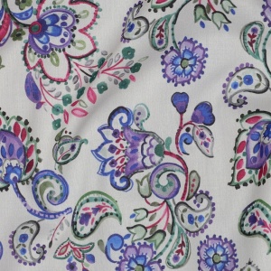 Voal de bumbac imprimat digital - Paisley Floral Purple