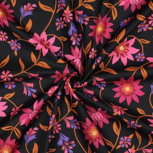 Batist - Voal de bumbac imprimat - Flowers Black - cupon 77 cm - Img 3