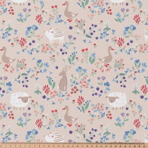 Bumbac imprimat cu animalute si flori - Cute Farm - Img 3