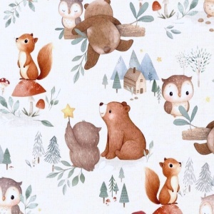 Bumbac imprimat digital cu animale - Woodland Life