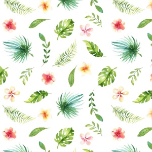 Bumbac imprimat digital - Leaves and Petals White