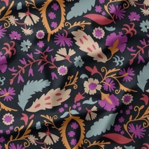 Bumbac Reiat Velur Babycord - Boho garden Black
