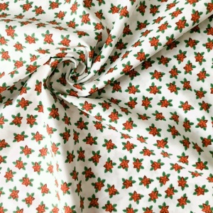 Cupon 80 cm - Material poplin Craciun - Flowers Ivory