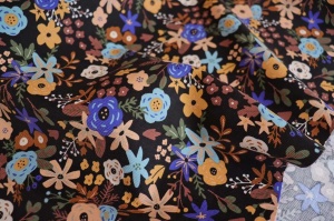 Cupon 85 cm - Bumbac Reiat Velur Babycord - Painted Garden Black - Img 2