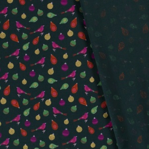 Material bumbac - Christmas Chirp Green