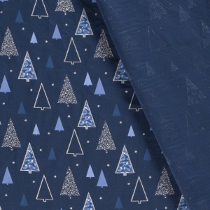 Material bumbac - Christmas Trees Navy - Img 3