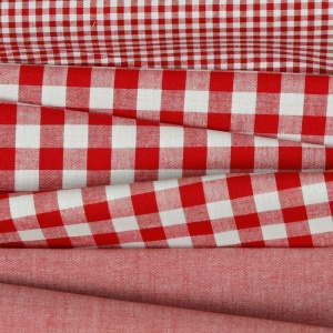 Material bumbac tesut yarn dyed - Vichy Red 10mm - cupon 75 cm - Img 4