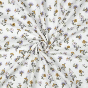 Muselina organica imprimata - Flowers White - Img 2