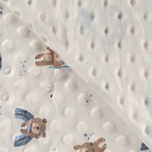 Plush Minky Dot - Bears & Rainbows Dusty Blue - Img 3