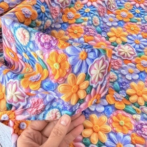 Poplin imprimat digital - Crochet Flowers - Img 3