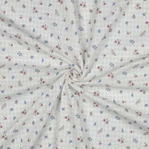 Voal de bumbac brodat dobby - Cheks Flower White - Img 2