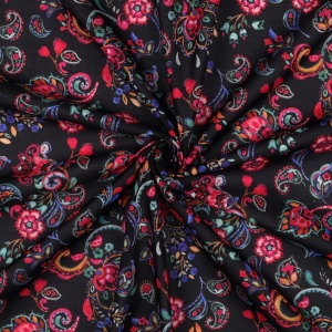 Voal de bumbac imprimat digital - Paisley Floral Black - Img 2