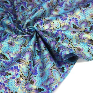 Bumbac imprimat japonez cu insertii aurii - Peacock Turquoise