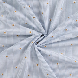 Bumbac Seersucker in dungi cu broderie - Daisy Blue - Img 3
