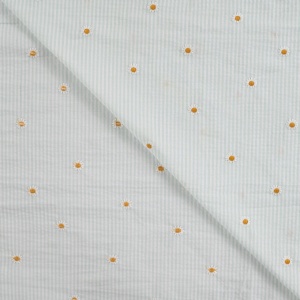 Bumbac Seersucker in dungi cu broderie - Daisy Mint - Img 2