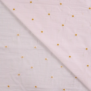Bumbac Seersucker in dungi cu broderie - Daisy Rose - Img 5
