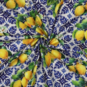 Cupon 43 cm - Material din bumbac si vascoza digital - Lemons Azulejo - Img 3