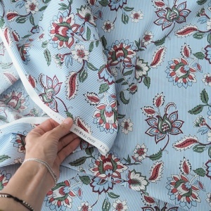 Cupon 50 cm - Bumbac imprimat - Folk Stripes Blue