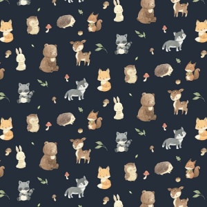 Cupon 60cm - Poplin imprimat digital - Forest Animal Navy