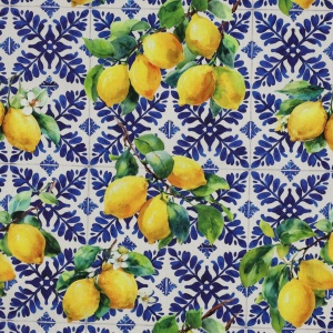 Cupon 70 cm - Material din bumbac si vascoza digital - Lemons Azulejo - Img 5