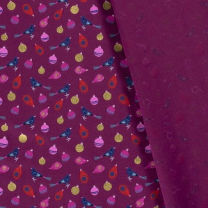 Material bumbac - Christmas Chirp Wine