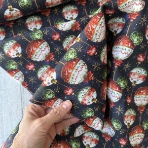 Material Craciun Poplin - Retro Christmas Globes - Img 2
