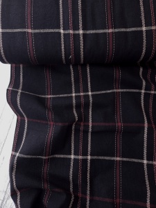 Material tesut din amestec de in si bumbac - Carouri clasice Negru - Img 3