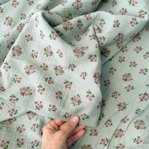 Muselina imprimata - Vintage Roses Green - Img 2