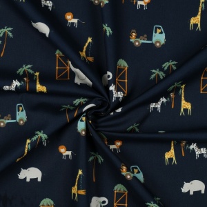 Poplin imprimat - Safari Animals Navy