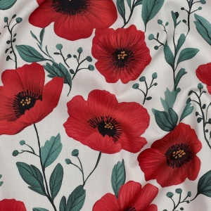 Poplin premium digital - Poppy Flowers Ecru