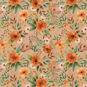 Bumbac imprimat digital - Camelia Orange-Linen