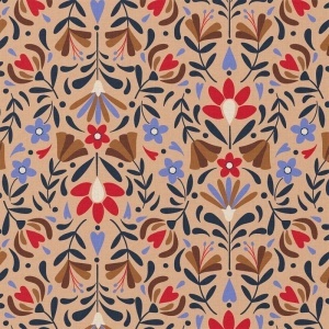 Bumbac imprimat - Folk Floral Beige
