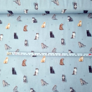 Cupon 40cm - Poplin imprimat - Cats Blue - Img 4