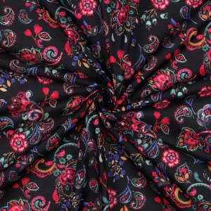 Cupon 40cm - Voal de bumbac imprimat digital - Paisley Floral Black - Img 2