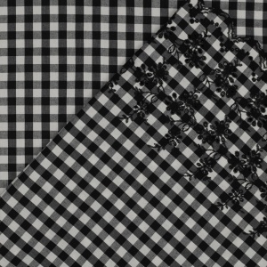 Cupon 60cm - Bumbac in carouri cu bordura brodata - Checks Black - Img 4