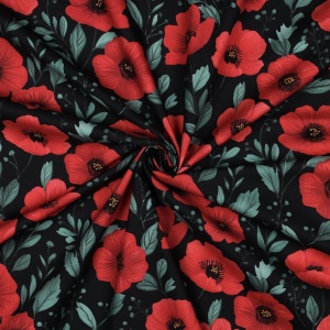 Cupon 90cm - Poplin premium digital - Poppy Flowers Black - Img 2