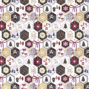Material bumbac Craciun - Christmas Patchwork Pink