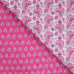 Material matlasat cu doua fete - Ethnic Flowers Fuchsia