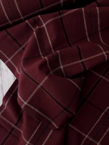 Material tesut din amestec de in si bumbac - carouri clasice Bordo