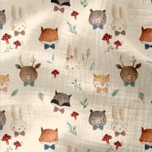 Muselina premium imprimata digital cu animalute - Little Gentlemen