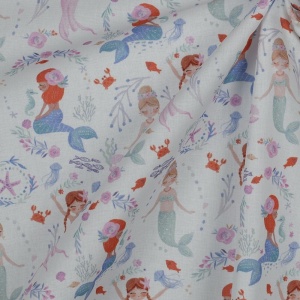 Poplin imprimat digital - Mermaids White