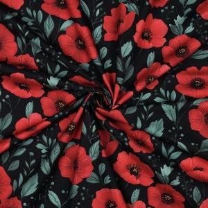 Poplin premium digital - Poppy Flowers Black - Img 2