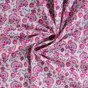 Voal batist de bumbac - Enjoy Etno Flowers Fuchsia - Img 2